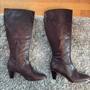 Wide calf brown leather boots, size 11